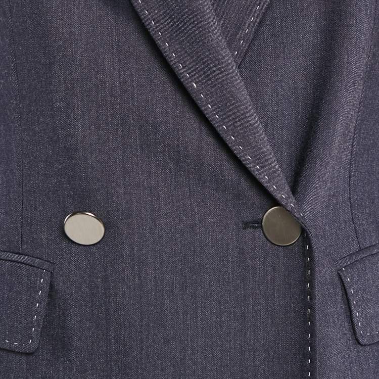 Pre Owned Max Mara Studio Blue Cotton Double Breasted Pants Suit S