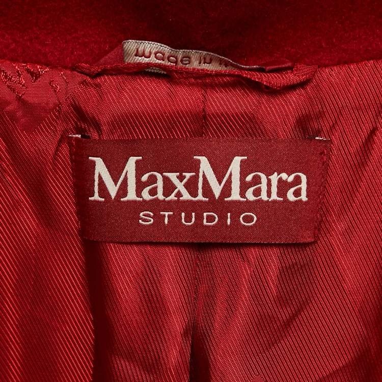 Pre Owned Max Mara Studio Red Cashmere Open Front Hooded Long Coat S
