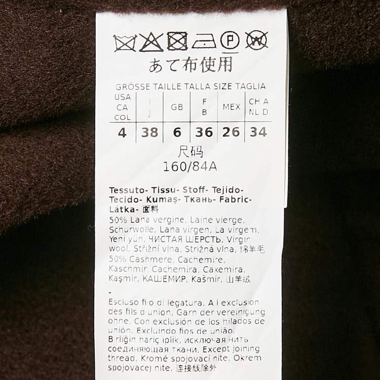 Pre Owned Max Mara Studio Brown Virgin Wool and Cashmere Open Front Belted Long Coat S