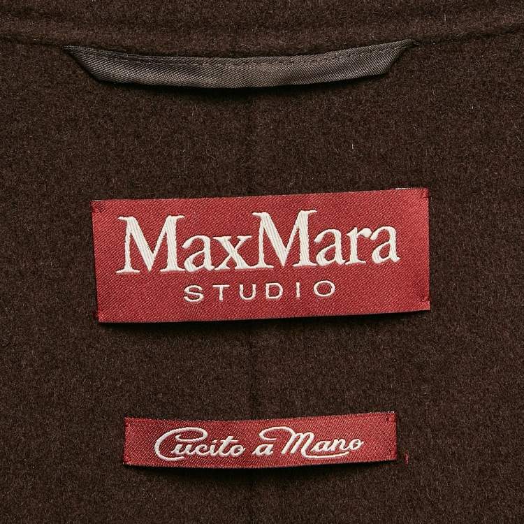 Pre Owned Max Mara Studio Brown Virgin Wool and Cashmere Open Front Belted Long Coat S