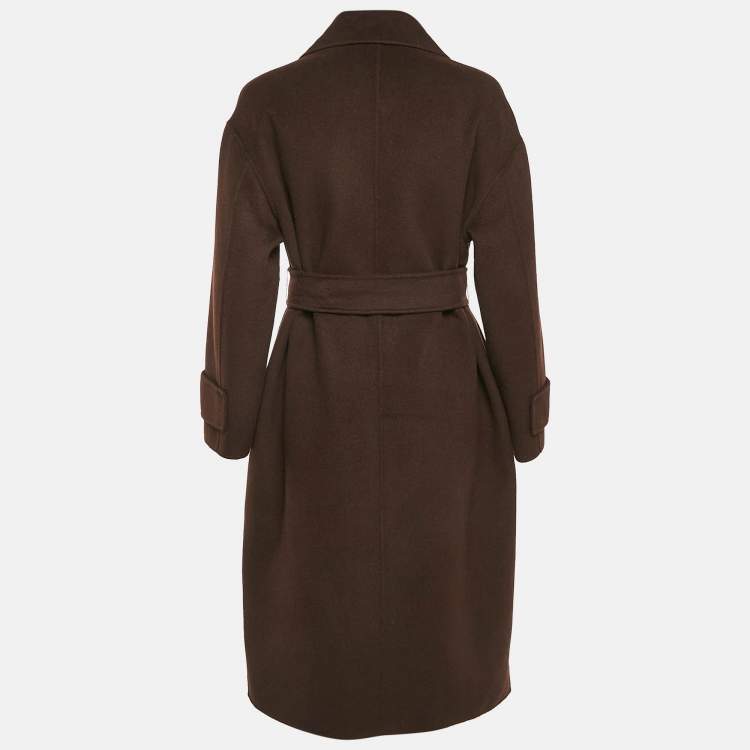 Pre Owned Max Mara Studio Brown Virgin Wool and Cashmere Open Front Belted Long Coat S