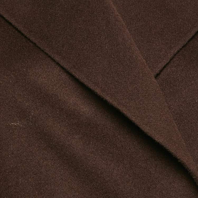 Pre Owned Max Mara Studio Brown Virgin Wool and Cashmere Open Front Belted Long Coat S