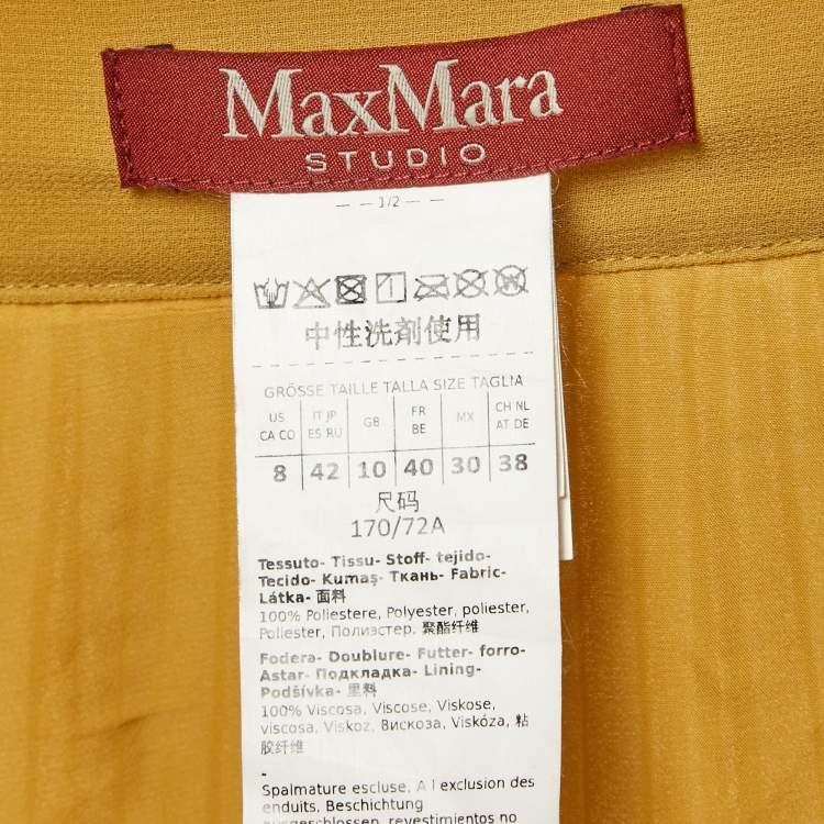 Pre Owned Max Mara Studio Yellow Pleated Georgette Midi Skirt M