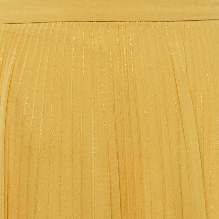 Pre Owned Max Mara Studio Yellow Pleated Georgette Midi Skirt M