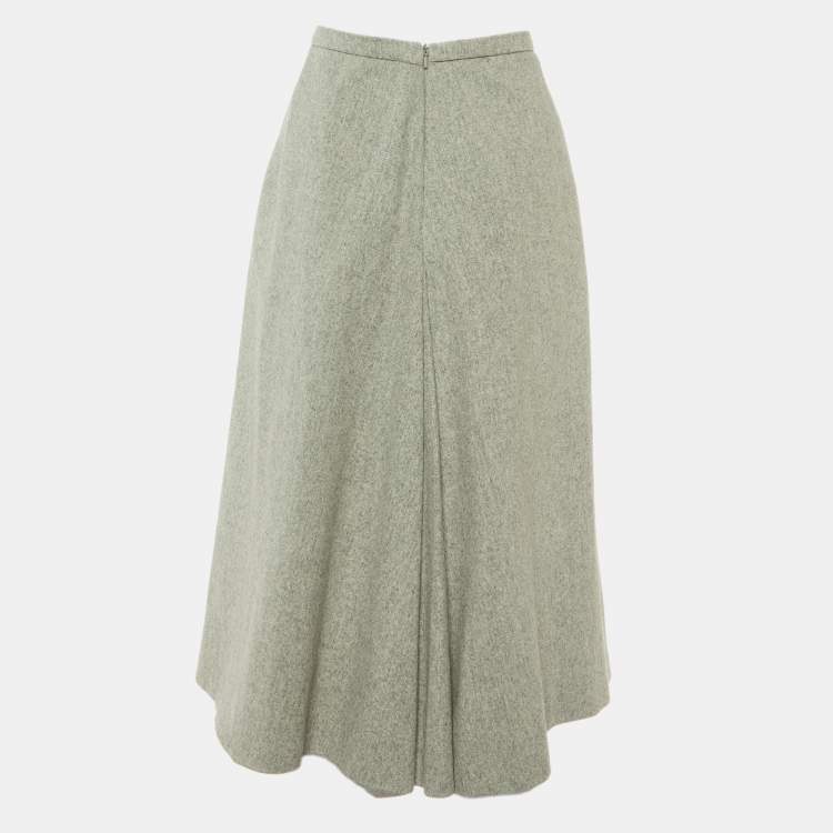 Pre Owned Max Mara Studio Grey Wool Pleated Midi Skirt S