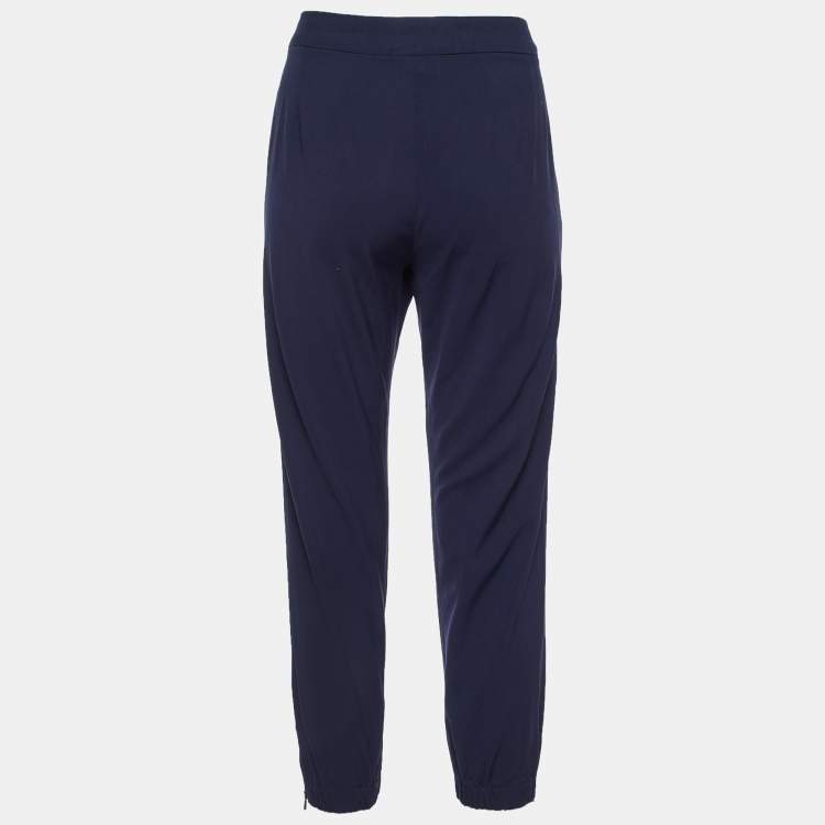 Pre Owned Max Mara Studio Navy Blue Wool Blend Tapered Trousers S