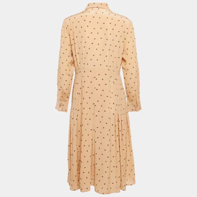 Pre Owned Max Mara Studio Peach Printed Silk Pleated Shorts Dress M