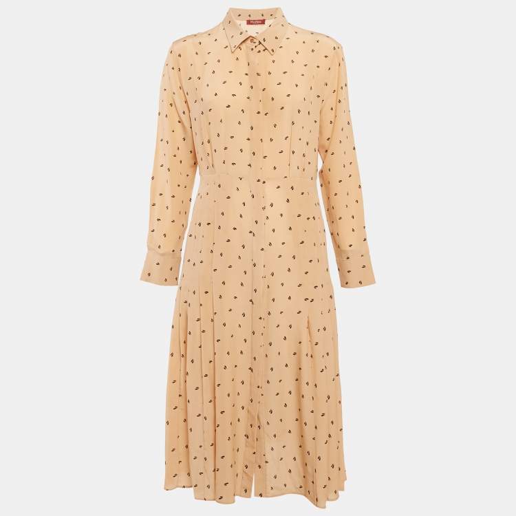 Pre Owned Max Mara Studio Peach Printed Silk Pleated Shorts Dress M