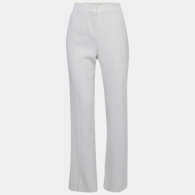 Pre Owned Max Mara Studio Off-White Crepe Wide Leg Trousers L