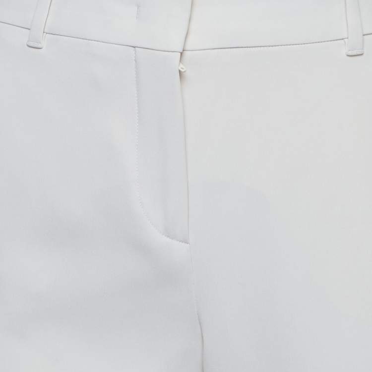 Pre Owned Max Mara Studio Off-White Crepe Wide Leg Trousers L
