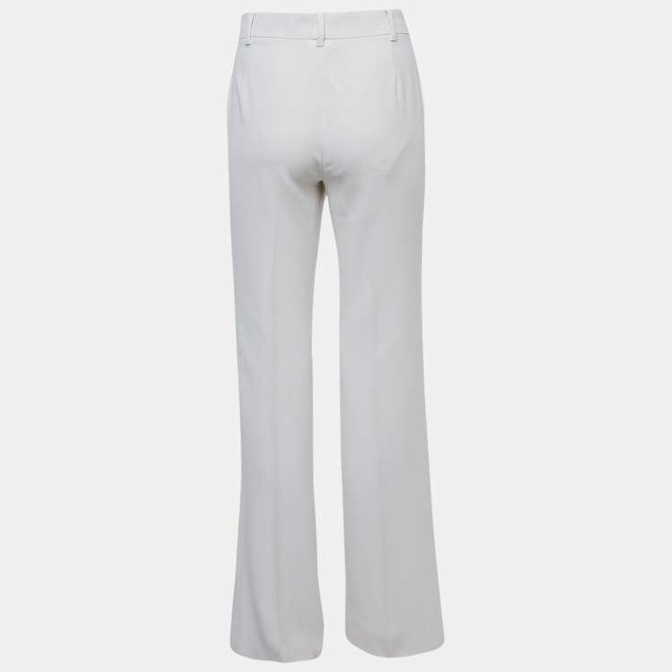 Pre Owned Max Mara Studio Off-White Crepe Wide Leg Trousers L