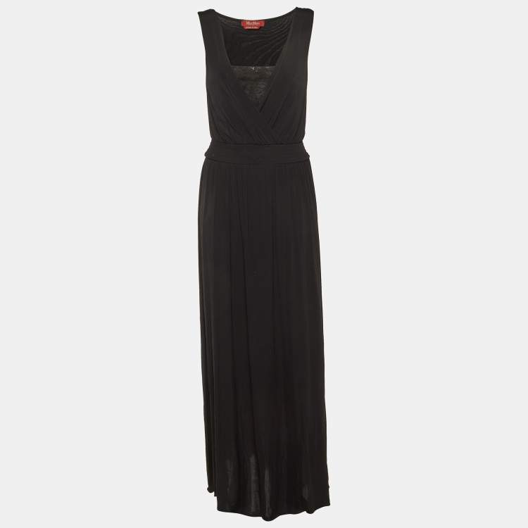Pre Owned Max Mara Studio Black Jersey & Lace trim Sleeveless Maxi Dress S