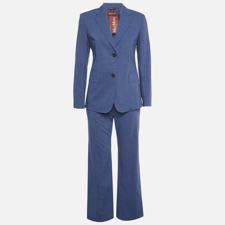 Pre Owned Max Mara Studio Blue Wool Tailored Pants Suit S