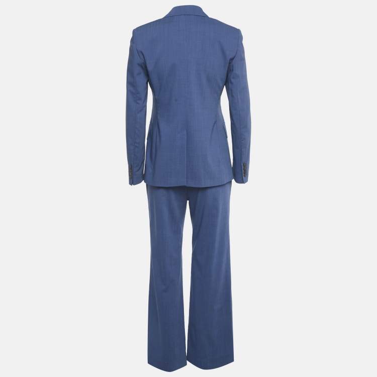 Pre Owned Max Mara Studio Blue Wool Tailored Pants Suit S