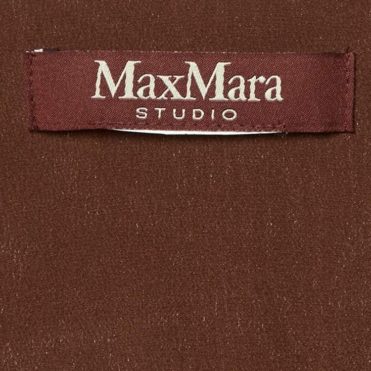 Pre Owned Max Mara Studio Brown Silk Sleeveless Maxi Dress S/M