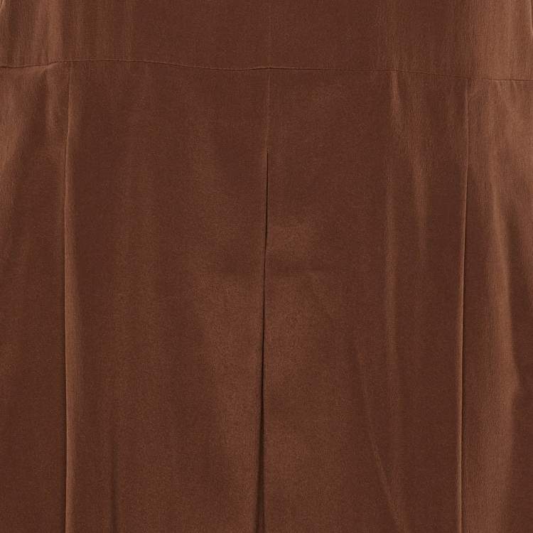 Pre Owned Max Mara Studio Brown Silk Sleeveless Maxi Dress S/M