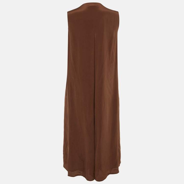 Pre Owned Max Mara Studio Brown Silk Sleeveless Maxi Dress S/M