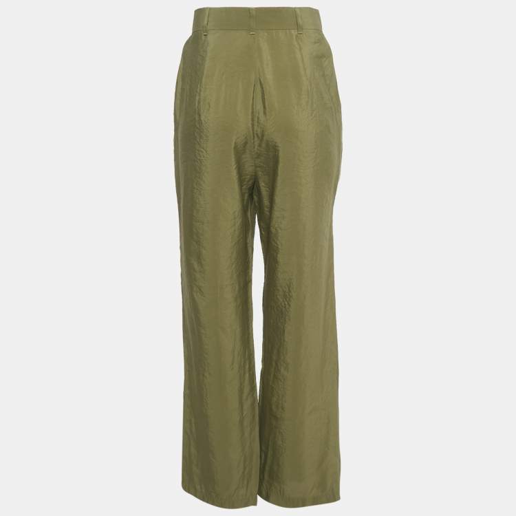 Pre Owned Max Mara Studio Green Crepe Straight Leg Trousers S