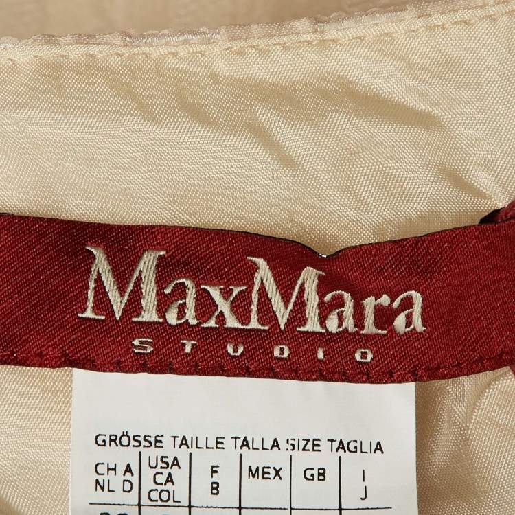 Pre Owned Max Mara Studio Cream Floral Patterned Crepe Short Dress M