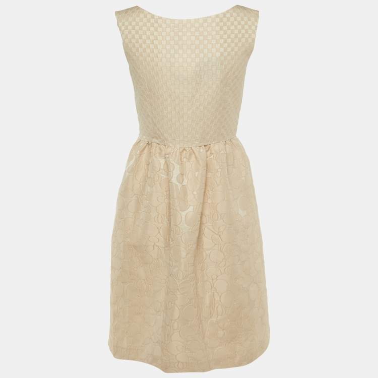Pre Owned Max Mara Studio Cream Floral Patterned Crepe Short Dress M