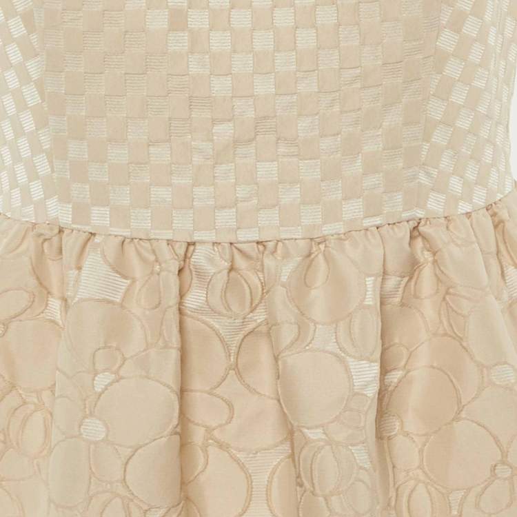 Pre Owned Max Mara Studio Cream Floral Patterned Crepe Short Dress M