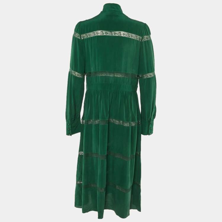 Pre Owned Max Mara Studio Green Crepe Silk Tiered Maxi Dress M