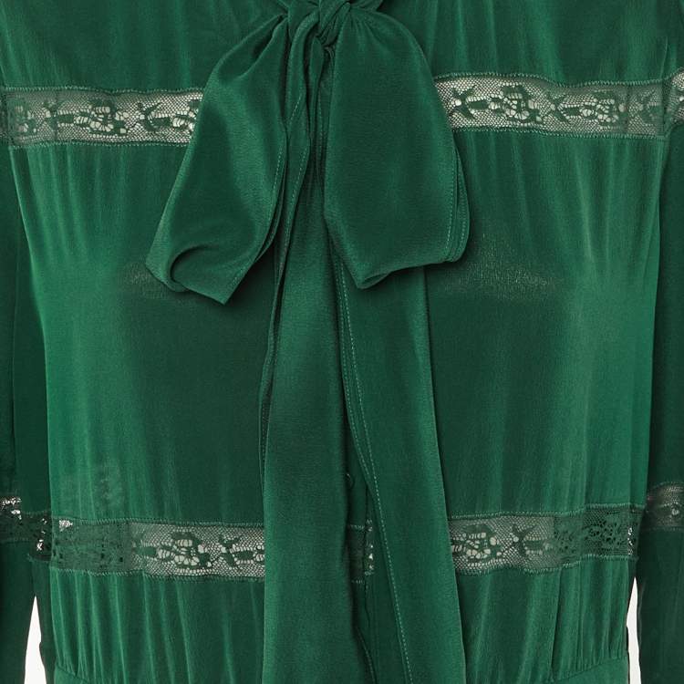 Pre Owned Max Mara Studio Green Crepe Silk Tiered Maxi Dress M