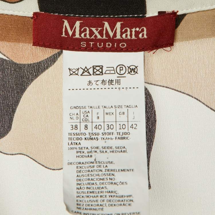 Pre Owned Max Mara Studio Cream Floral Print Silk Midi Dress M