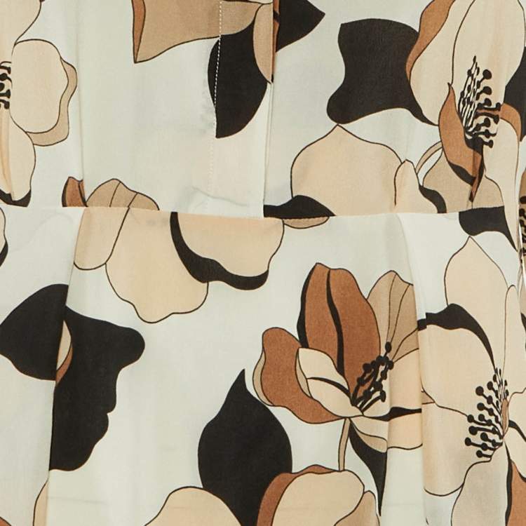 Pre Owned Max Mara Studio Cream Floral Print Silk Midi Dress M