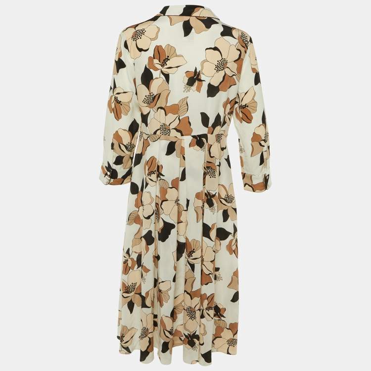 Pre Owned Max Mara Studio Cream Floral Print Silk Midi Dress M