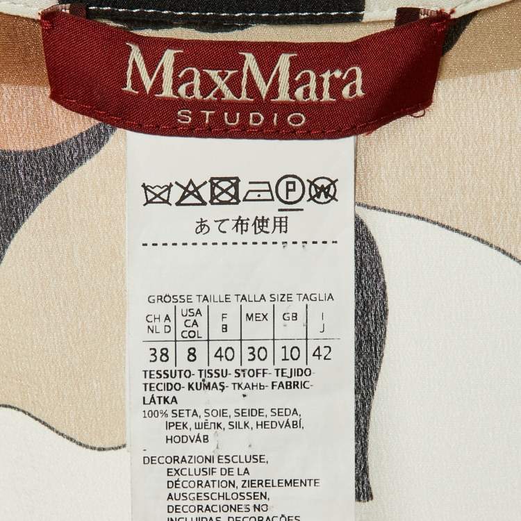 Pre Owned Max Mara Studio Cream Floral Print Silk Midi Dress M