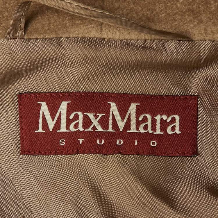 مملوكة مسبقًا Max Mara Studio Beige Wool Detachable Fur Hood Coat L