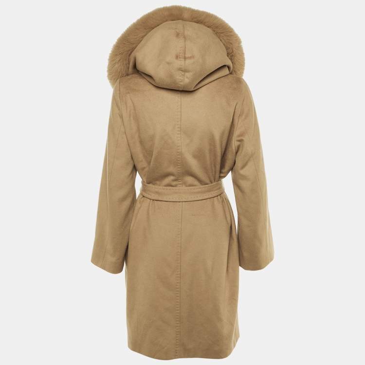 مملوكة مسبقًا Max Mara Studio Beige Wool Detachable Fur Hood Coat L