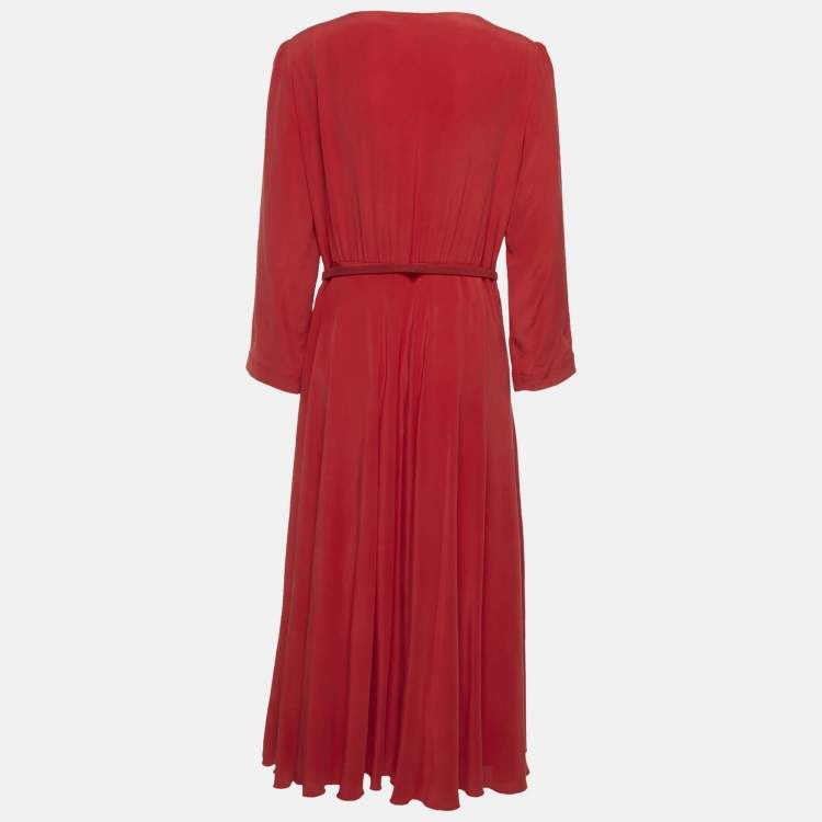 مملوكة مسبقًا Max Mara Studio Red Silk Belted Wrap Dress L