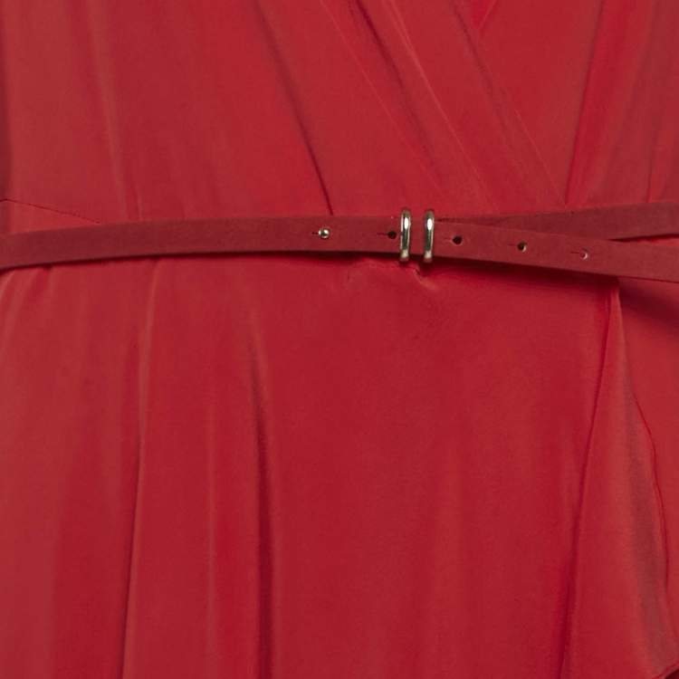 مملوكة مسبقًا Max Mara Studio Red Silk Belted Wrap Dress L