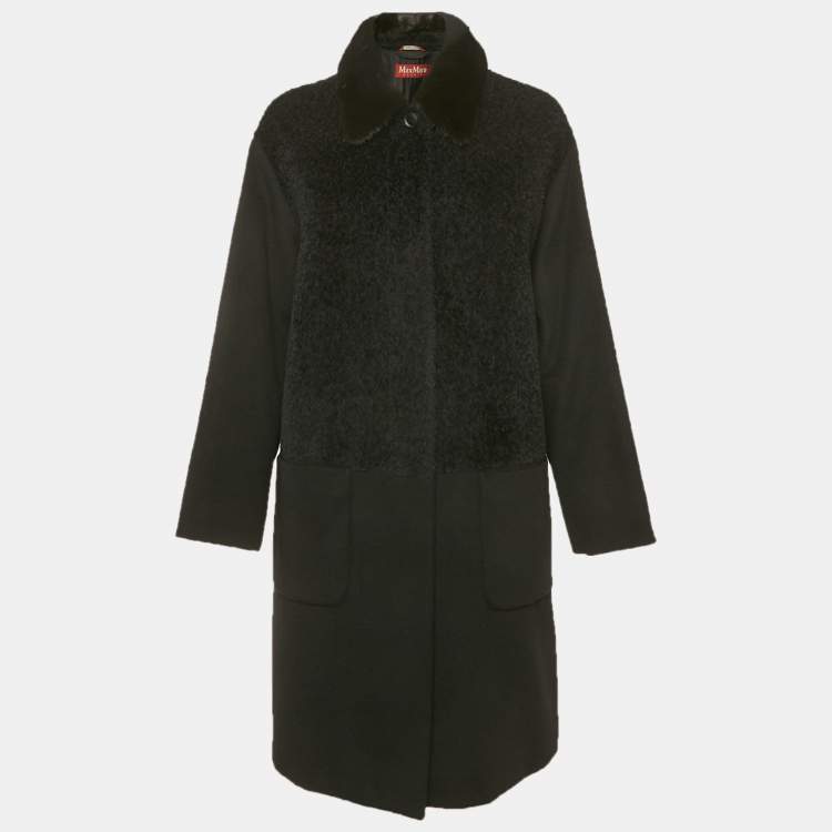 Pre Owned Max Mara Studio Black Shearling and Fur Collar Mid-Length S
