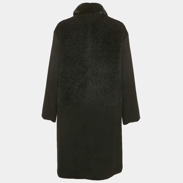 Pre Owned Max Mara Studio Black Shearling and Fur Collar Mid-Length S