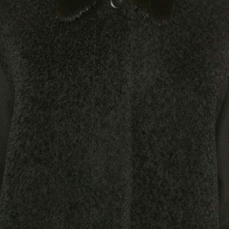 Pre Owned Max Mara Studio Black Shearling and Fur Collar Mid-Length S