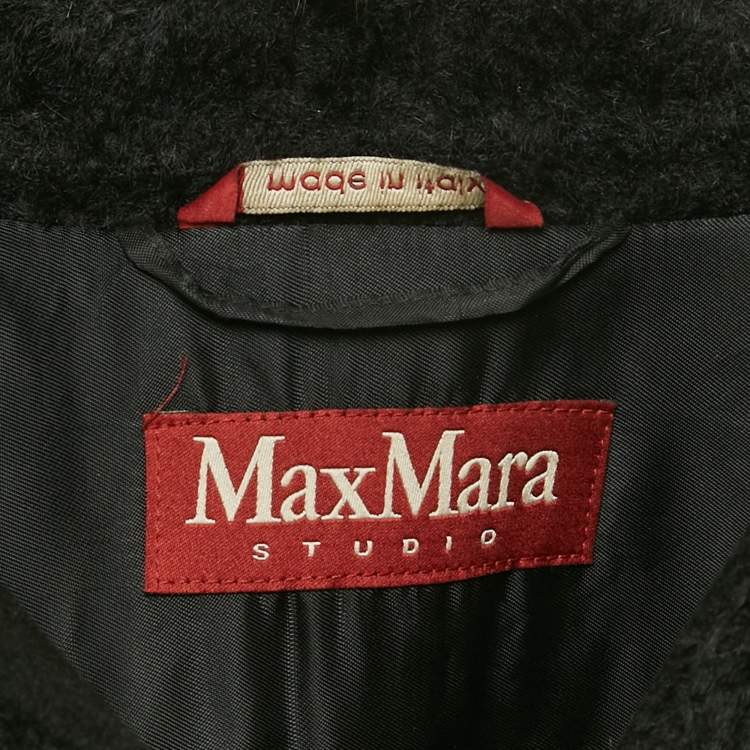 Pre Owned Max Mara Studio Black Shearling and Fur Collar Mid-Length S