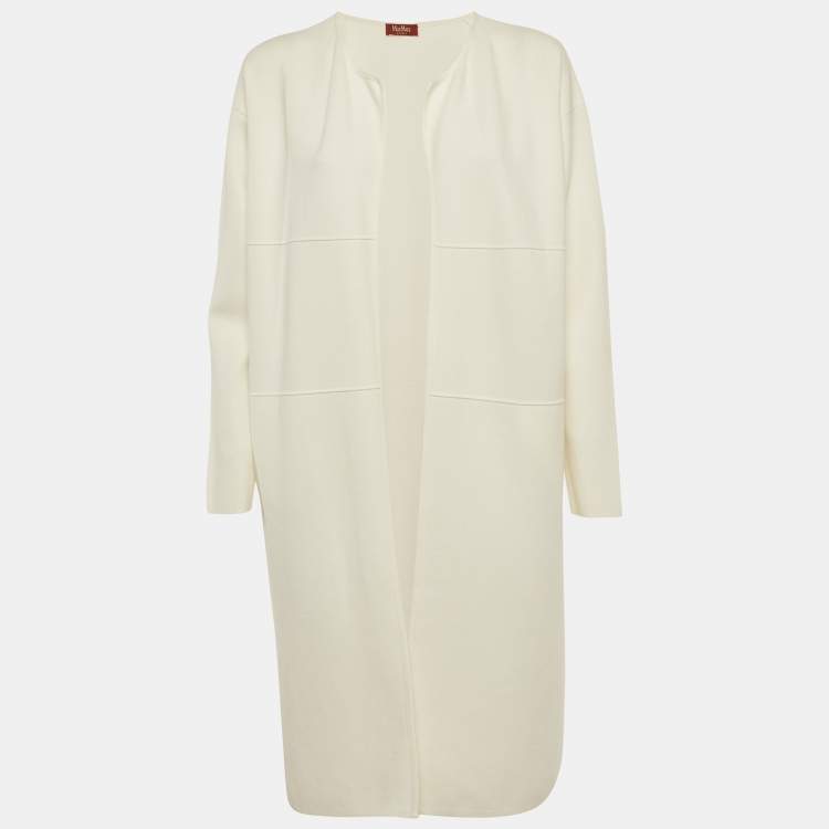 مملوكة مسبقًا Max Mara Studio White Stretch Knit Open Front Long Cardigan S