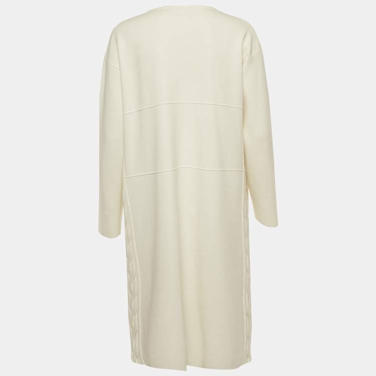 مملوكة مسبقًا Max Mara Studio White Stretch Knit Open Front Long Cardigan S