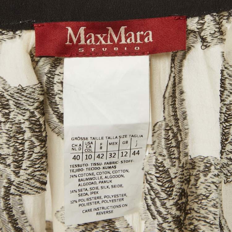 Pre Owned Max Mara Studio Off-White Floral Pattern Cotton Blend Ruffle Midi Dress L