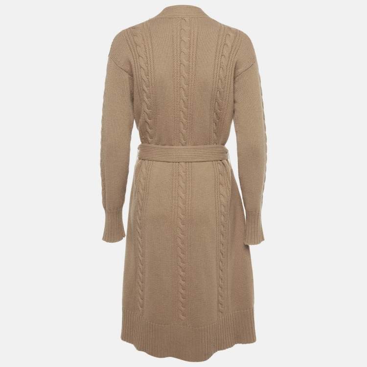 Pre Owned Max Mara Studio Cable Knit Wool Belted Cardigan M