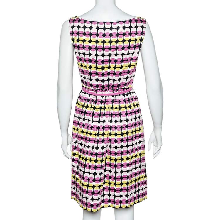 Pre Owned Max Mara Studio Pink & Yellow Geometric Printed Sleeveless Short Dress M