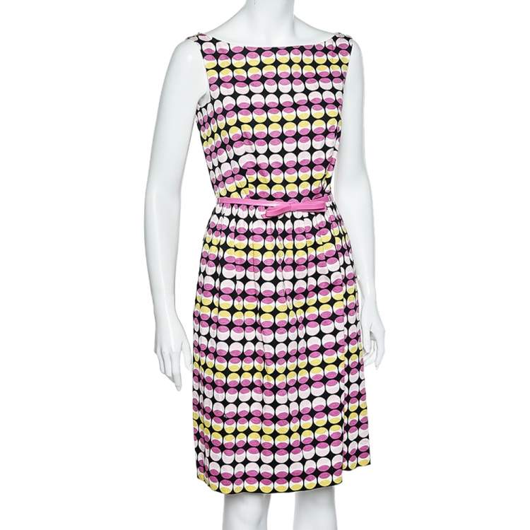 Pre Owned Max Mara Studio Pink & Yellow Geometric Printed Sleeveless Short Dress M
