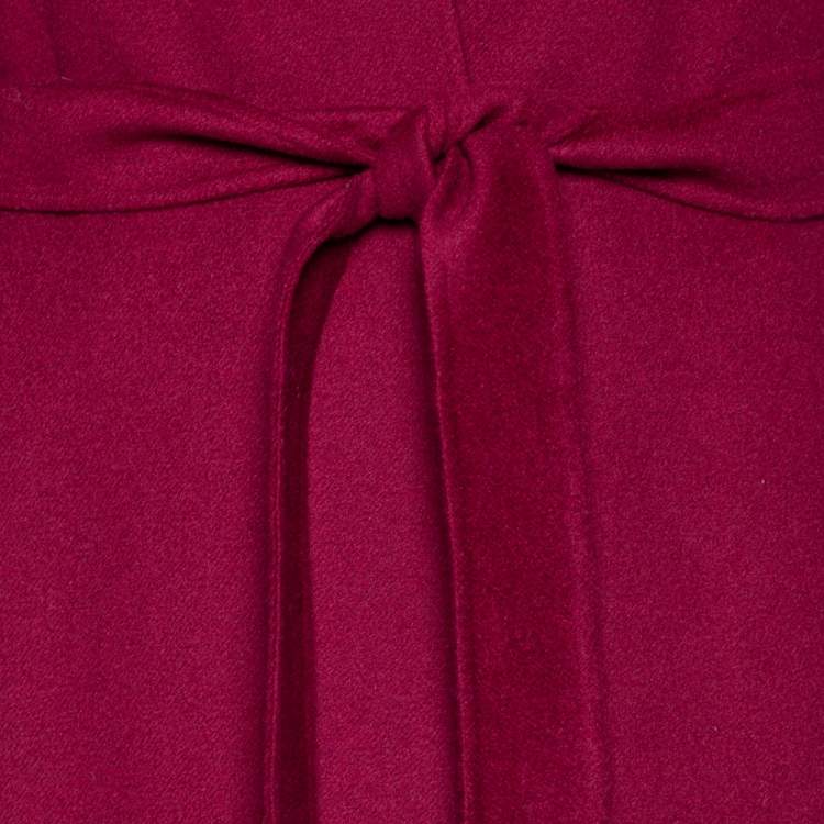 Pre Owned Max Mara Studio Burgundy Wool Open Front Belted Coat M