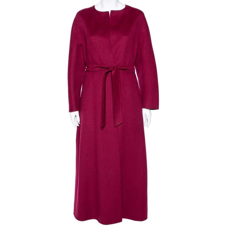 Pre Owned Max Mara Studio Burgundy Wool Open Front Belted Coat M