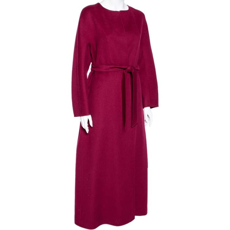Pre Owned Max Mara Studio Burgundy Wool Open Front Belted Coat M