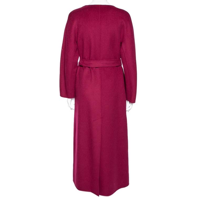 Pre Owned Max Mara Studio Burgundy Wool Open Front Belted Coat M