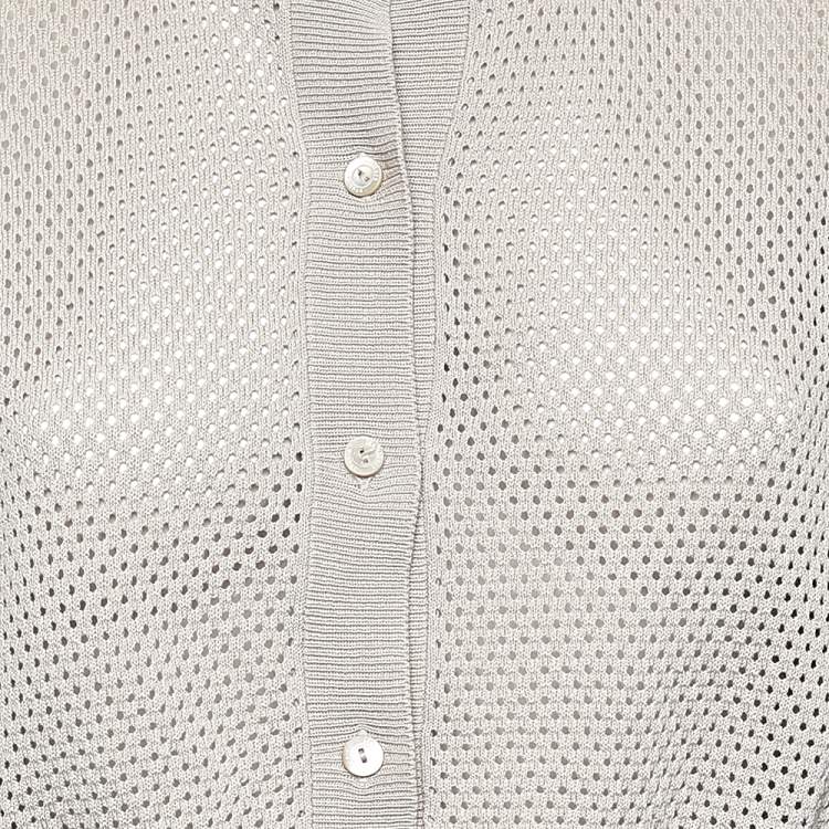 Pre Owned Max Mara Studio Beige Perforated Cotton Knit Cropped Cardigan L